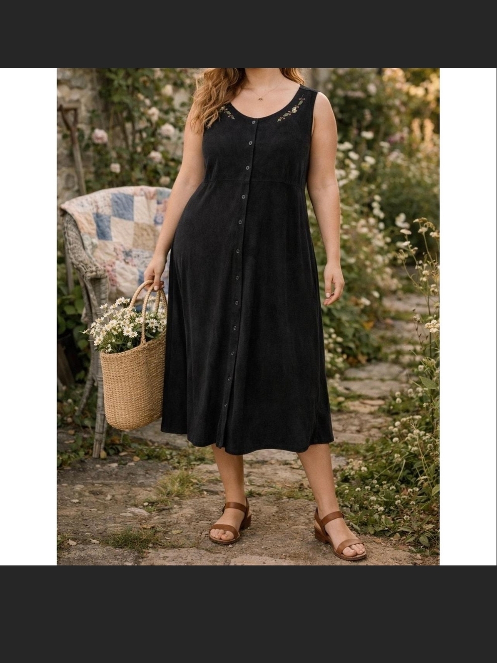 Erika Black Button-Front Midi Dress - Women